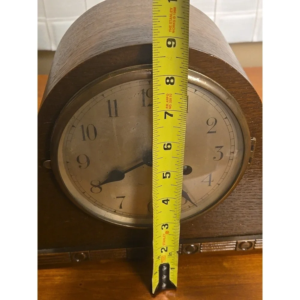 ANTIQUE NAPOLEON HAT CHIMING MANTEL CLOCK  OAK CASE